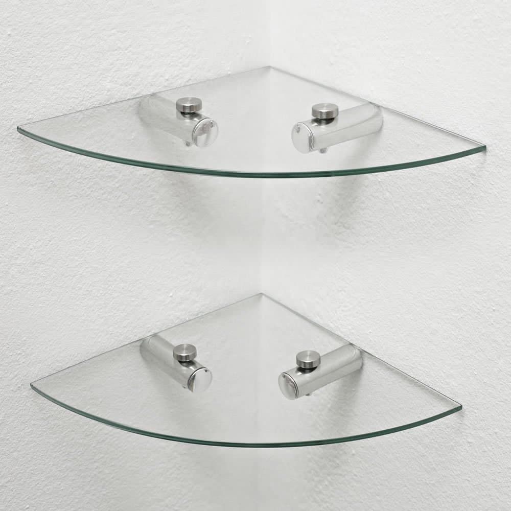 2 X Glass Corner Bathroom Kitchen Shelves Storage