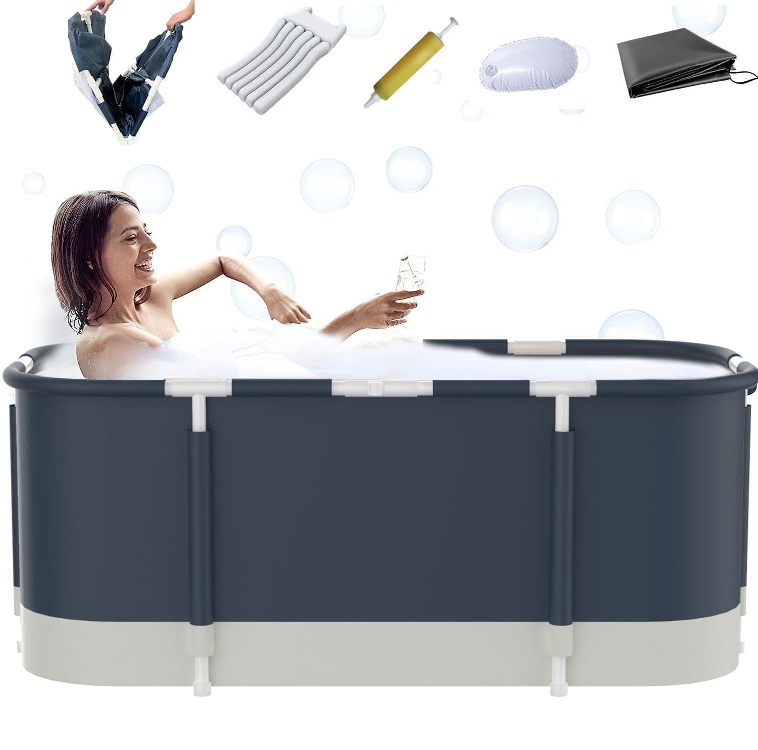 Portable Bathtub For Shower Stall, Large 45.3 inch Foldable Soaking Bathing Tub for Adults, Separate Family Bathroom Japanese SPA Collapsible Tub, Ideal for Hot Bath Ice Bath Drain Specifications