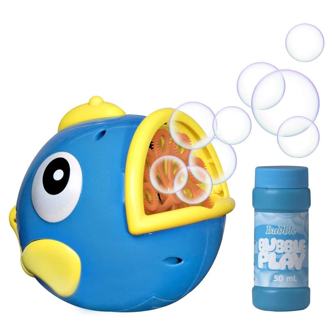 Bubble Fish - Powerful Battery Operated Bubble Blowing Machine for Kids w/Large 50ml Soap Capacity & Motorized Rotating Wand System for 100's of Bubbles Per Minute - Perfect for Parties!