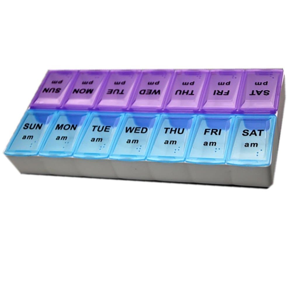 DoCare Weekly Pill Organizer, 7 Day 14 Slots Pill Storage Box Weekly Pill Medicine Box Organizer AM/PM Detach Case Weekly (14 grid, blue-purple)