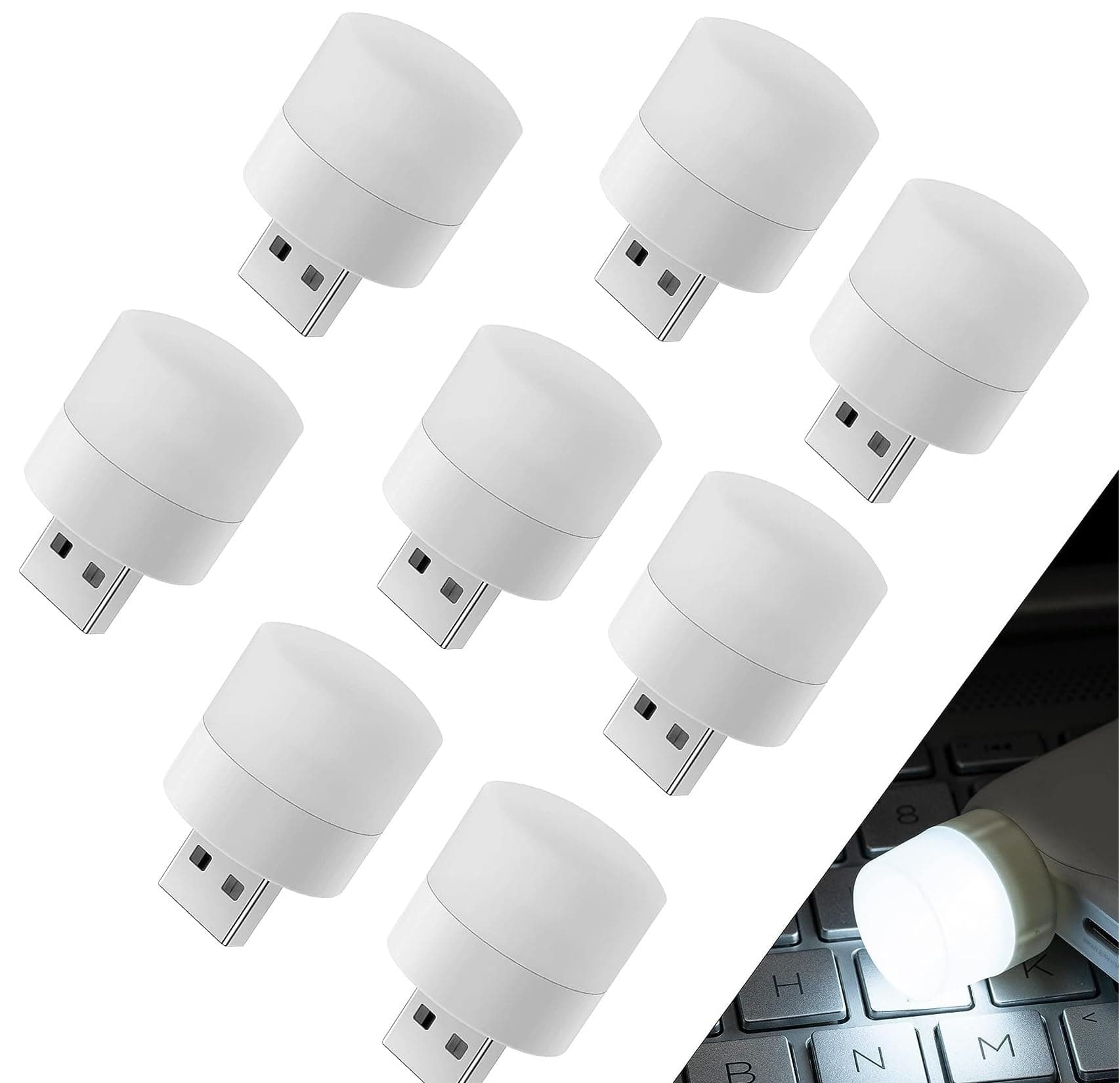 BHAJANLAL GREENERY Plug in LED Night Light Mini USB LED Light, LED Portable car Bulb, Indoor, Outdoor, Reading, Sleep (8 Pcs) (Cool White)