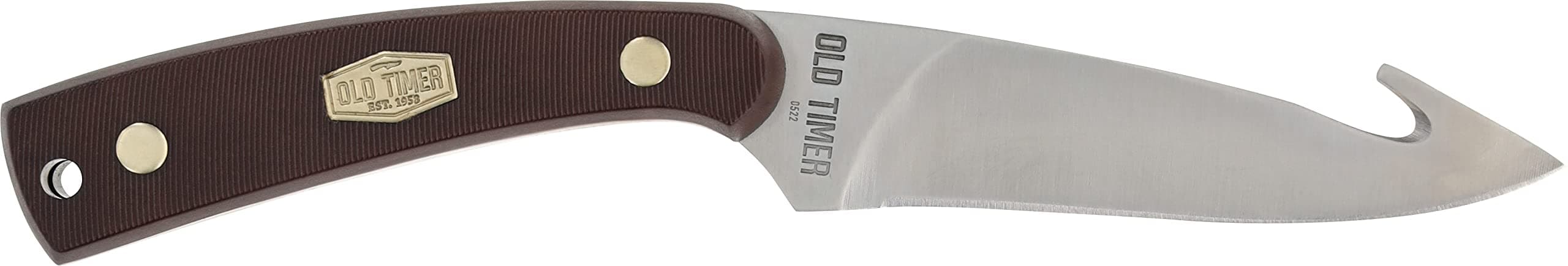 Old Timer 158OT Guthook Skinner 7.3in High Carbon S.S. Full Tang Fixed Blade Knife with 3.5in Blade and Sawcut Handle for Outdoor, Hunting and Camping