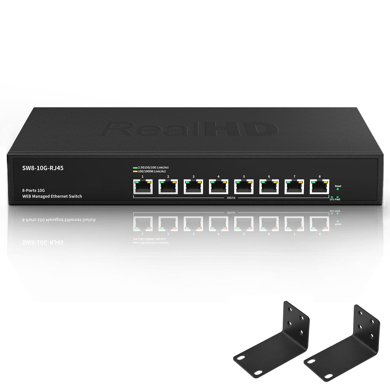 8 Port 10Gb RJ45 Web Managed Network Ethernet Switch 8 x 10G Base-T Port | Multi-Gig 10G-5G-2.5G-1G | 19 Inch Rack Mount | Built-in Fan | 160G Bandwidth | 10Gbps for 10G NAS, PC, WiFi7 Router