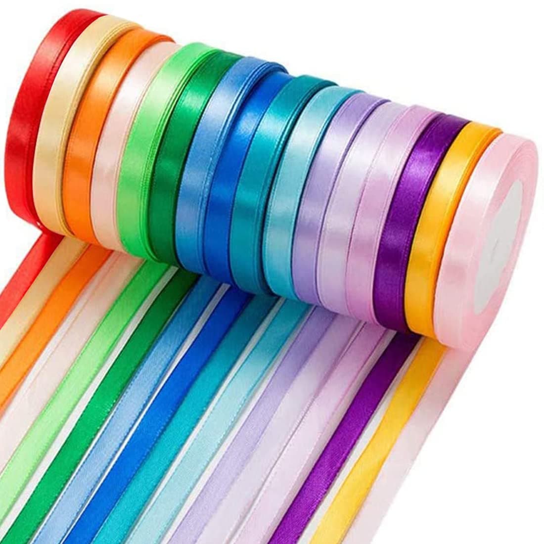 16 Rolls Satin Ribbon Bundle - 400 Yard Double Sided Silk Ribbons (10mm Wide), Satin Fabric Ribbon Suits for Crafts Gift Package Wrapping DIY Bows Hairbands- Wedding Party Decor