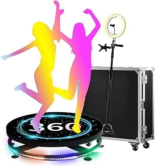 360 Photo Booth, 360 Selfie Camera Platform, 2-5 People Stand on Slow Motion Rotating Adjustable with Ring Light Parties Spin Video 360pro Degree for Wedding Party 31.5"/80CM with FlightCase 115cm