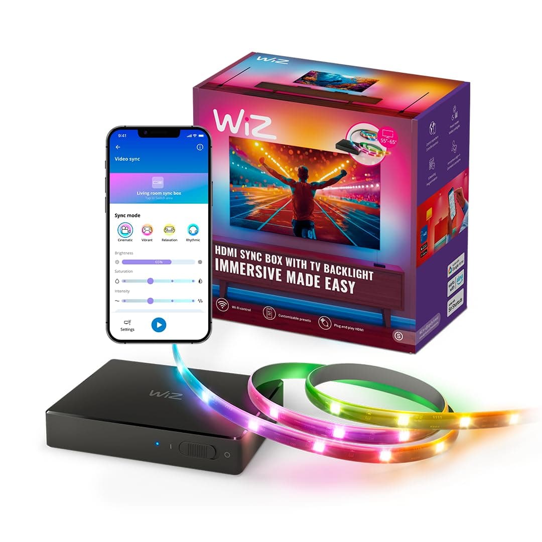 WiZ Connected HDMI Sync Box with TV Backlight - Sync to Movies, Games & Music - HDMI 2.0 Supports 4K 60Hz -RGBIC LED Strip 55-65 Inch TVs - Requires External Video Source
