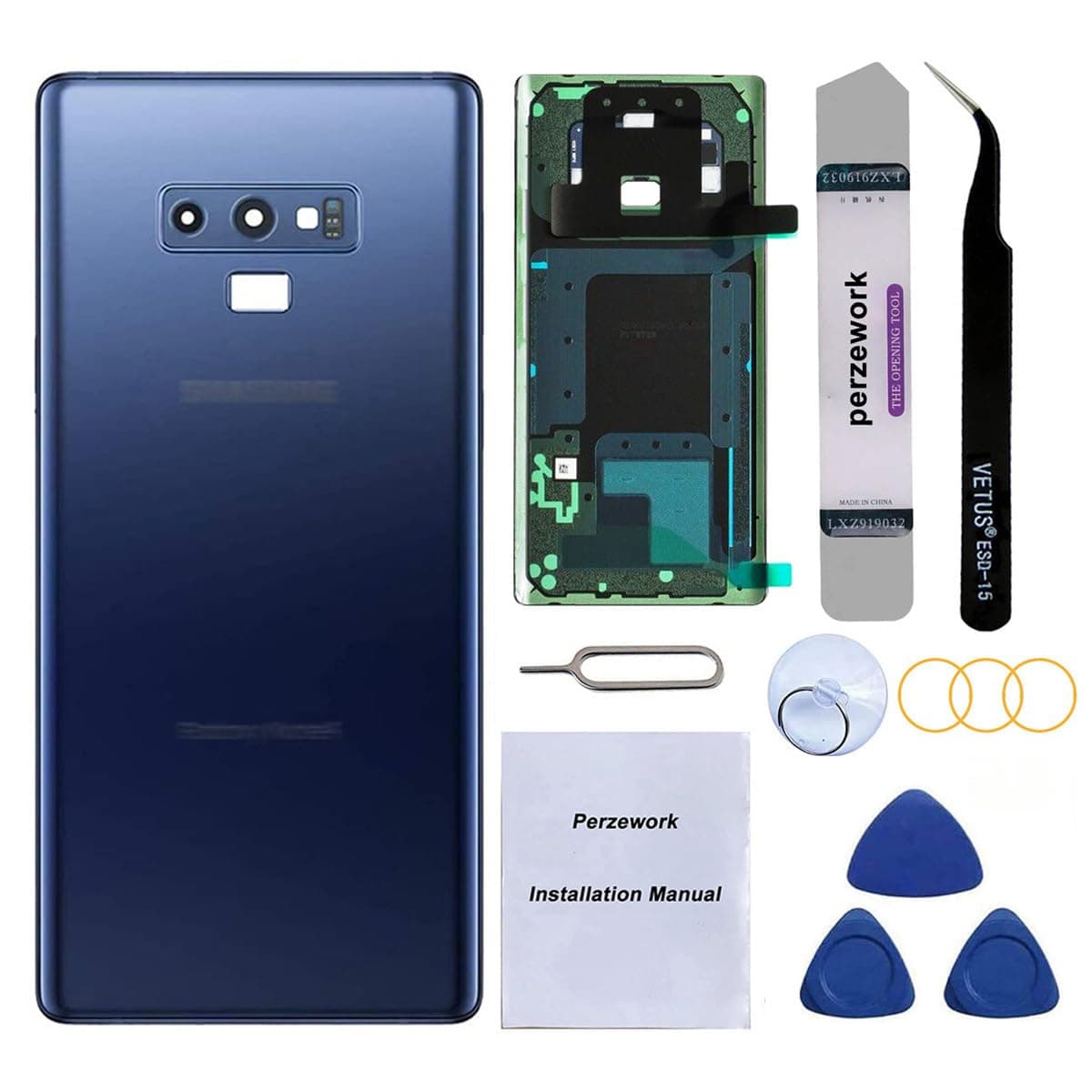 OEM Rear Back Glass Replacement for Samsung Galaxy Note 9 6.4 inches with Reparing Toolkit and Pre-Installed Adhesive (Ocean Blue)