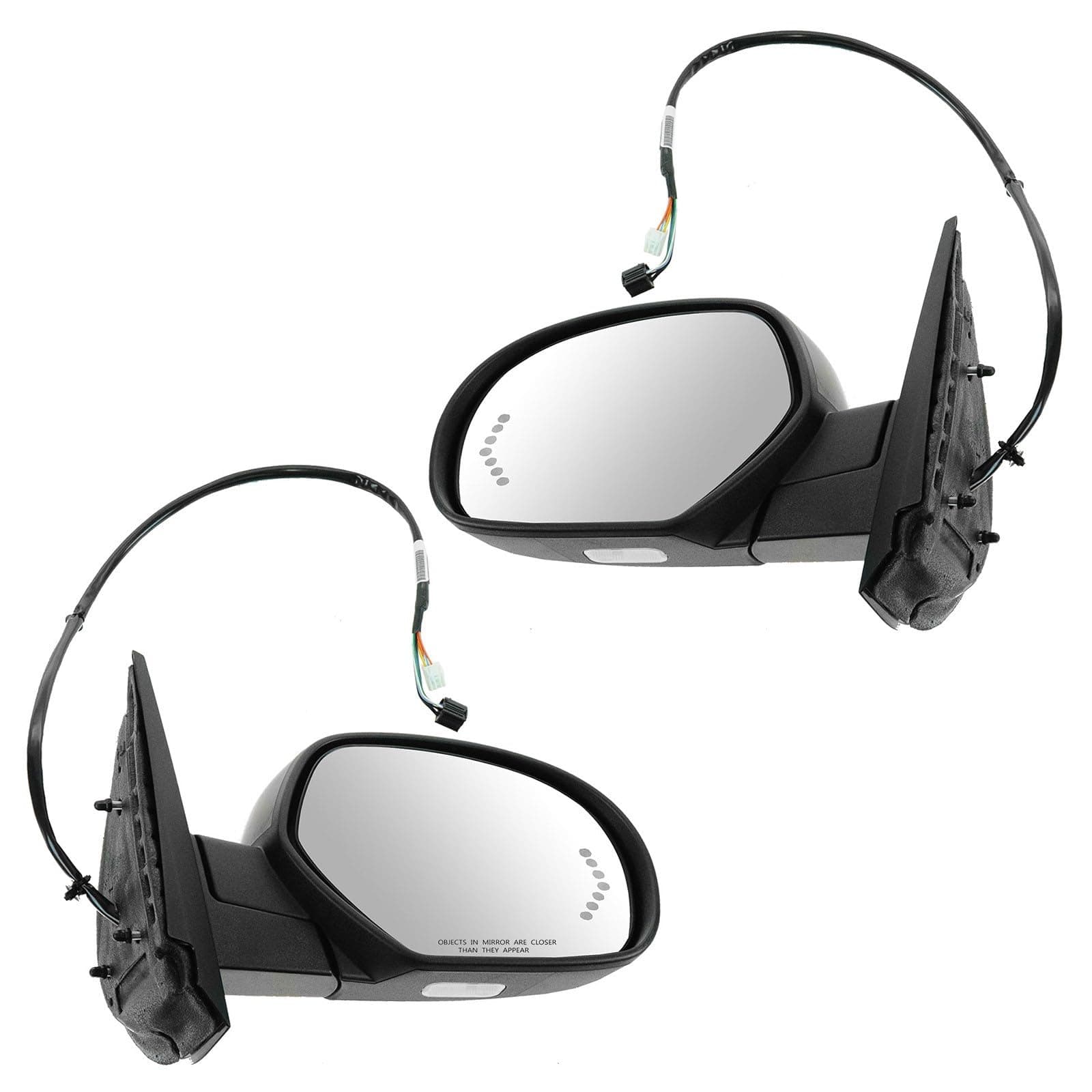 TRQ Driver and Passenger Side Mirror Assembly 2 Piece Set Power Heated No Memory Black Compatible with 2007-2013 Chevy Avalanche Suburban 2007-2014 Suburban GMC Yukon Yukon XL 1500