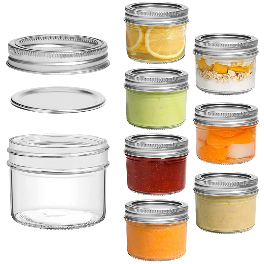 8 Pack Mini Mason Jars, Regular Mouth Mason Jar with Lids and Seal Bands, Small Clear Glass Canning Jar for Spice, Jam, Honey, Jelly, Dessert, Wedding Favors, DIY Candles Decor, Kitchen Storage (4oz)
