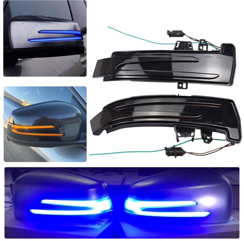 Dynamic Led Side Mirror Sequential Turn Signal Lights For Mercedes Benz A/B/C/E/S/CLA/GLA/GLK/CLS Class W176 W246 W204 W212 X156 C250 C300 C350+ (Blue+Yellow)