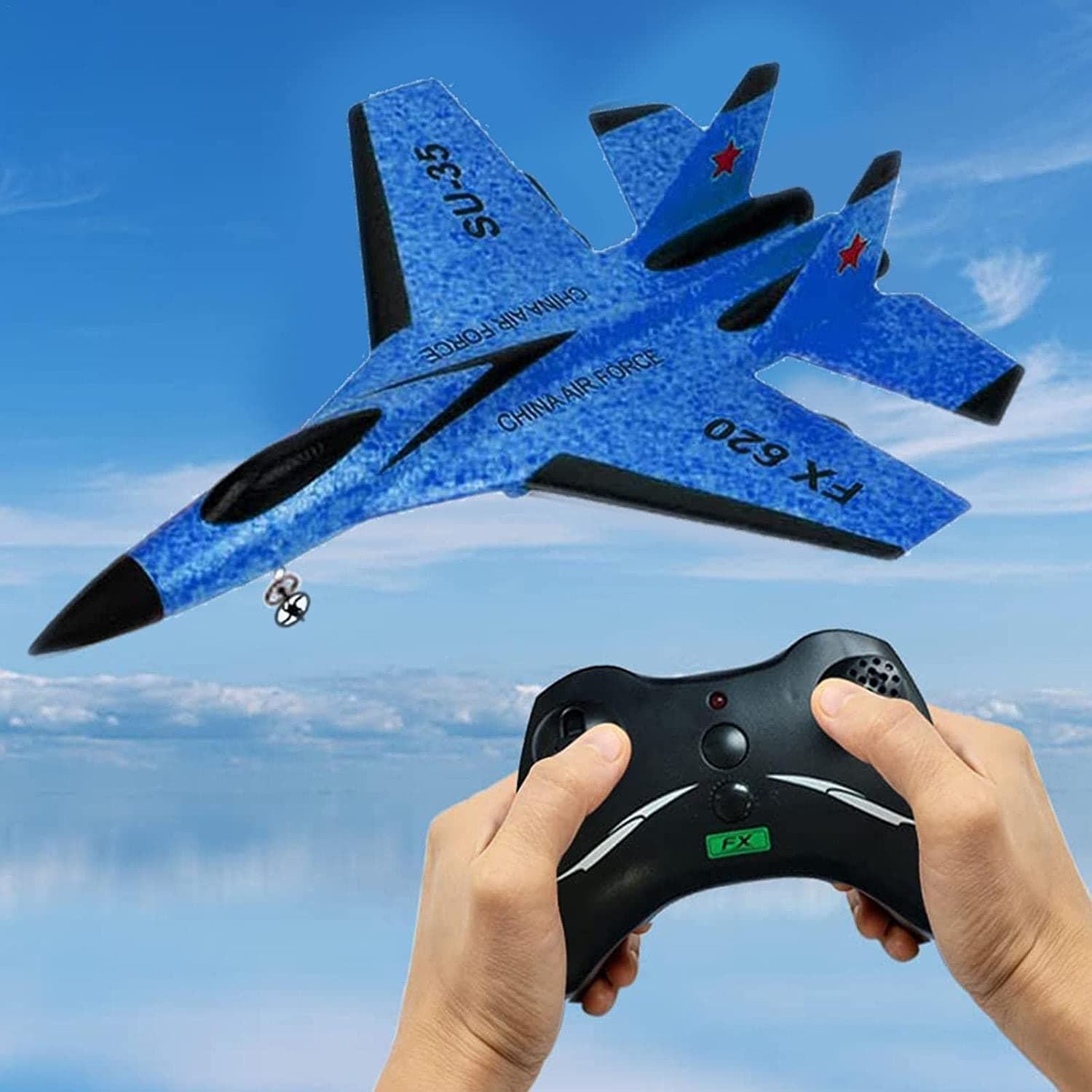 Rc Plane, Remote Control Airplanes, 2.4 Ghz RC Plane Ready to Fly, Easy to Fly RC Glider Aircraft, Jet Fighter Toys Gift for Beginner Adult Kids, Includes Battery, 6-axis Gyro, Cool Light (BLUE)