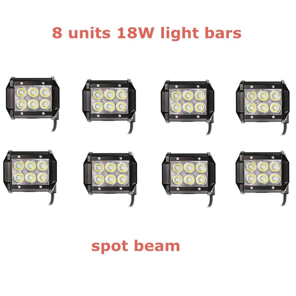8 Pcs 18w 4" inches Cree LED Work Light Bar Spot Beam 8 Degree Off Road Driving 4wd SUV UTE ATV Boat Car Vehicle Outdoor Lamp(4 Pairs)
