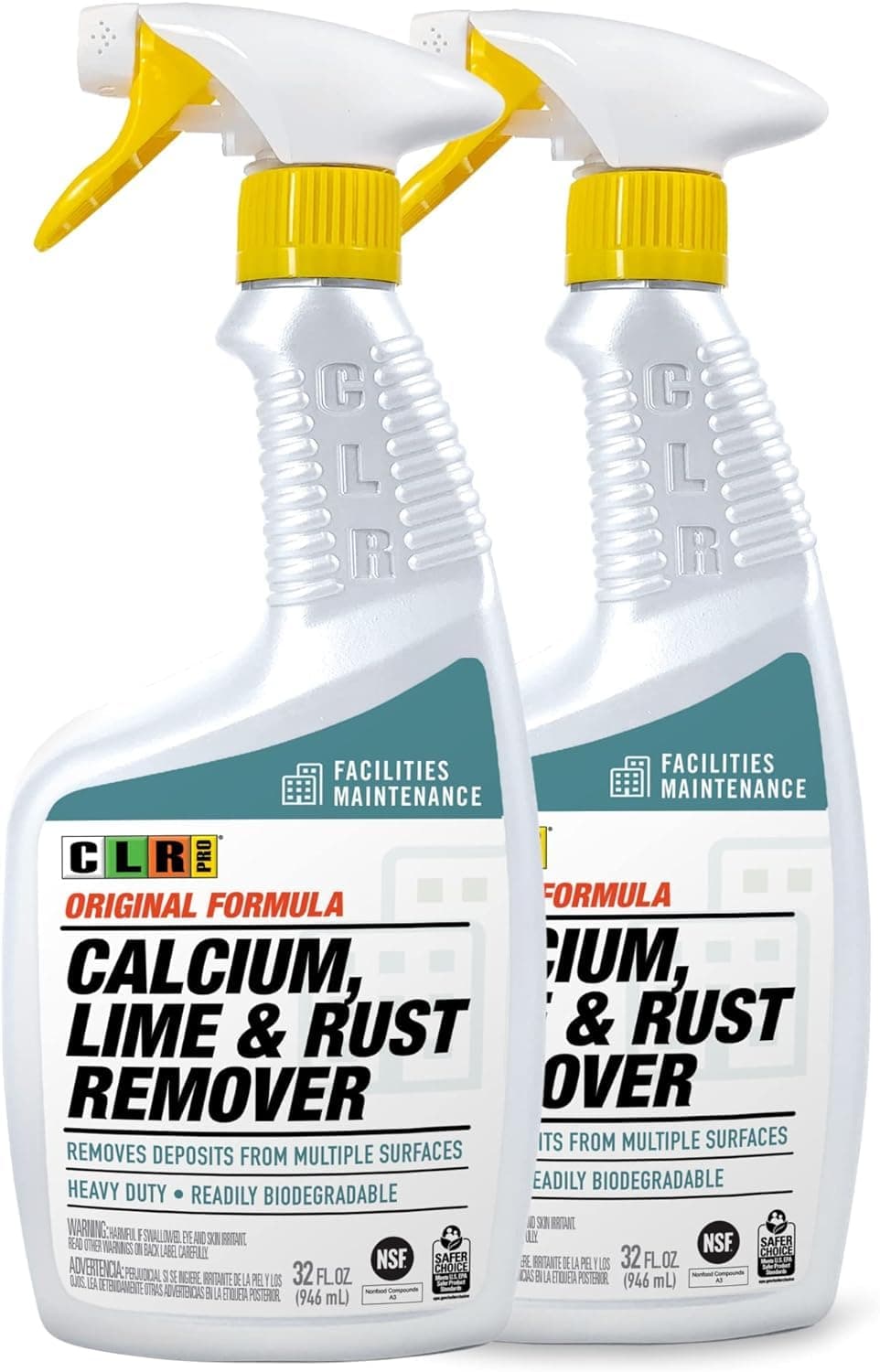 PRO Calcium, Lime & Rust Remover - Quickly Removes Calcium, Lime, Hard Water Deposits and Surface Rust Stains, 32 Ounce Spray (Pack of 2)