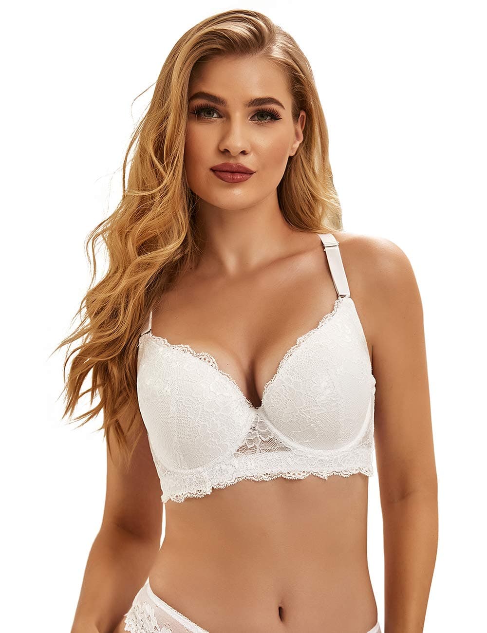 Women's Underwire Bra Push Up Bras Lightly Lined Bra For Everyday From 34B To 40Dd 38C White