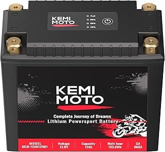KEMIMOTO Lithium Motorcycle Battery YTX20L-BS/YTX24HL-BS LiFePO4 Lithium Battery 12v 12Ah, Pre-Charged Powersports Battery, with 2 Universal-Fit EVA Spacers, Compatible with ATV UTV Motorcycle