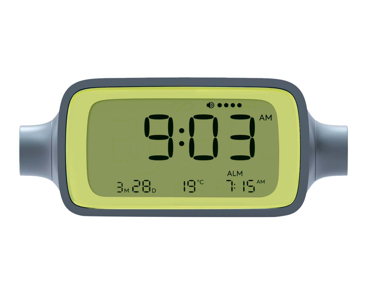 Lexon "Dreamtime LCD Alarm Clock, Plastic, Grey/Yellow
