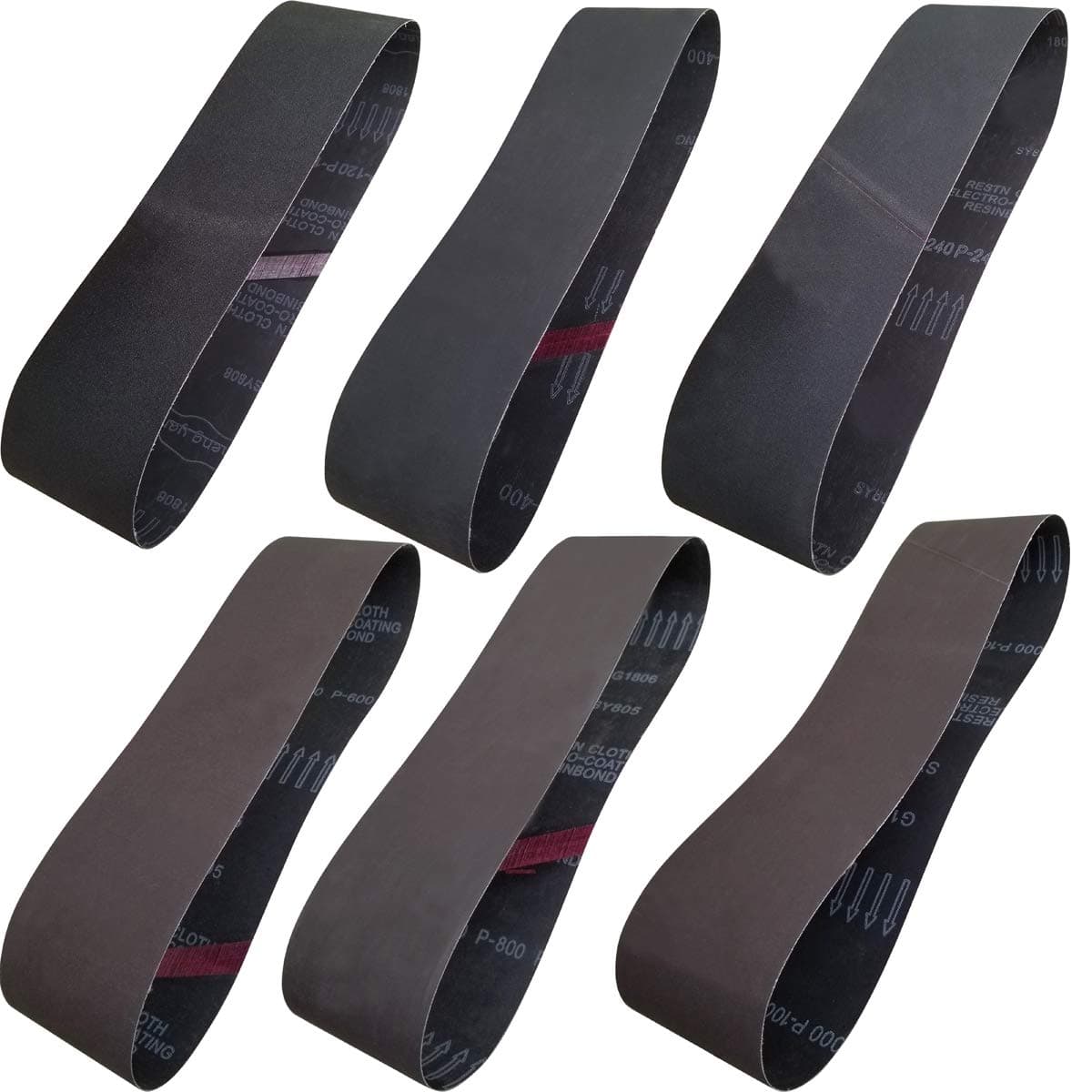 6 Pack 4 x 36" Silicon Carbide Sanding Belt Assortment-120, 240, 400, 600, 800, 1000 Grit - High Performance Sander Belt for Knife Sharpening and Metalizing