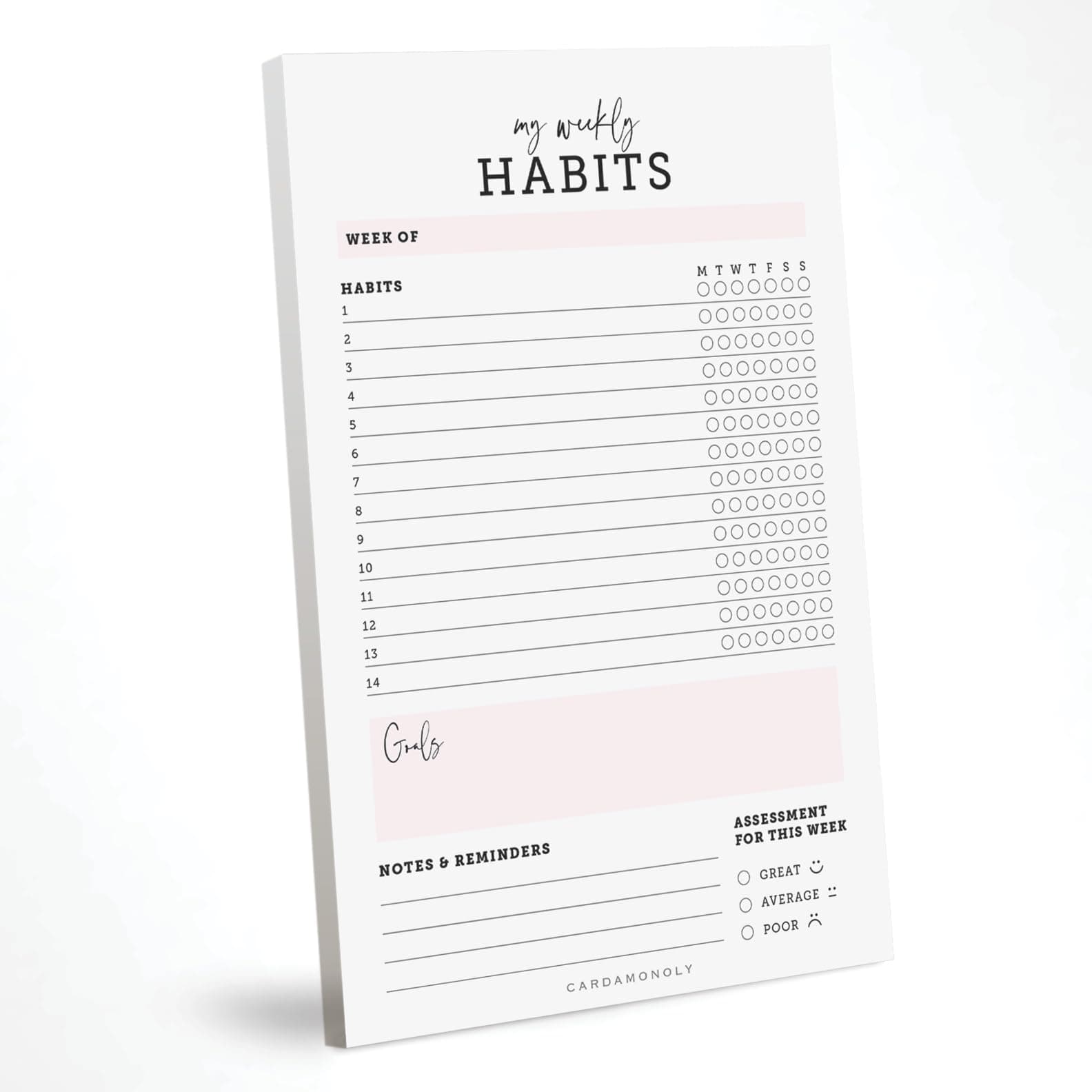 CARDAMONOLY Habit Tracker Notepad - 50 Page Tear Off Planning Pad - 6 x 9 - High Performance Planner - Chore Chart for Adults - Weekly Planner Undated - Self Care Planner