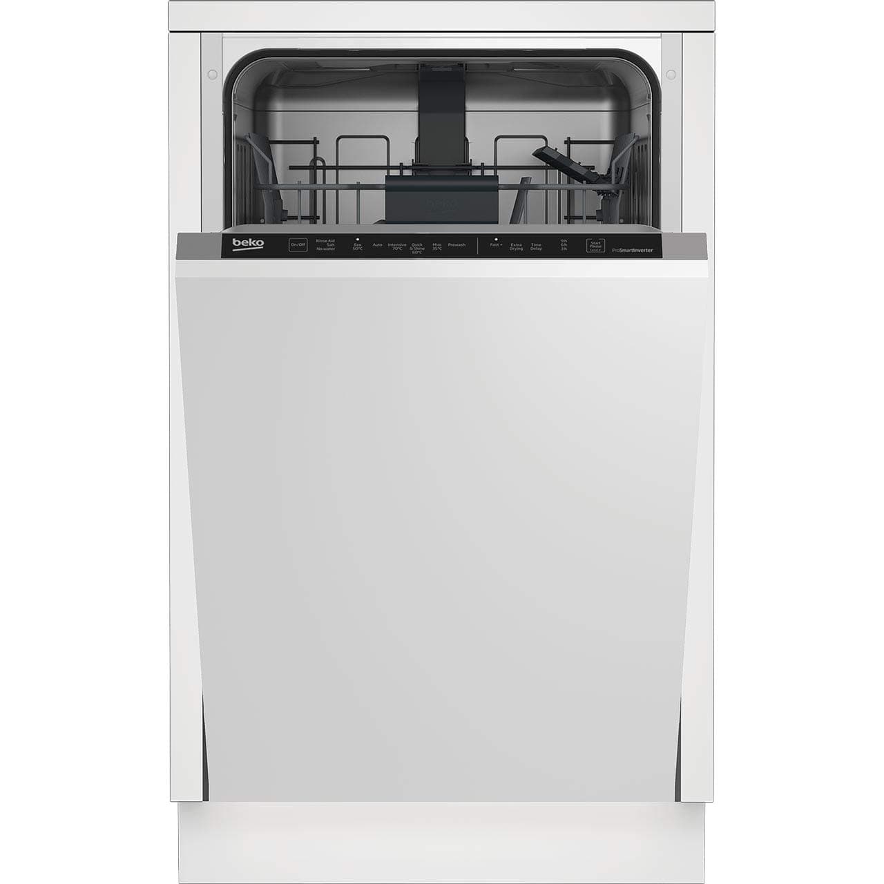 BekoDIS16R10 Fully Integrated Slimline Dishwasher - Silver/Black Control Panel with Fixed Door Fixing Kit - E Rated