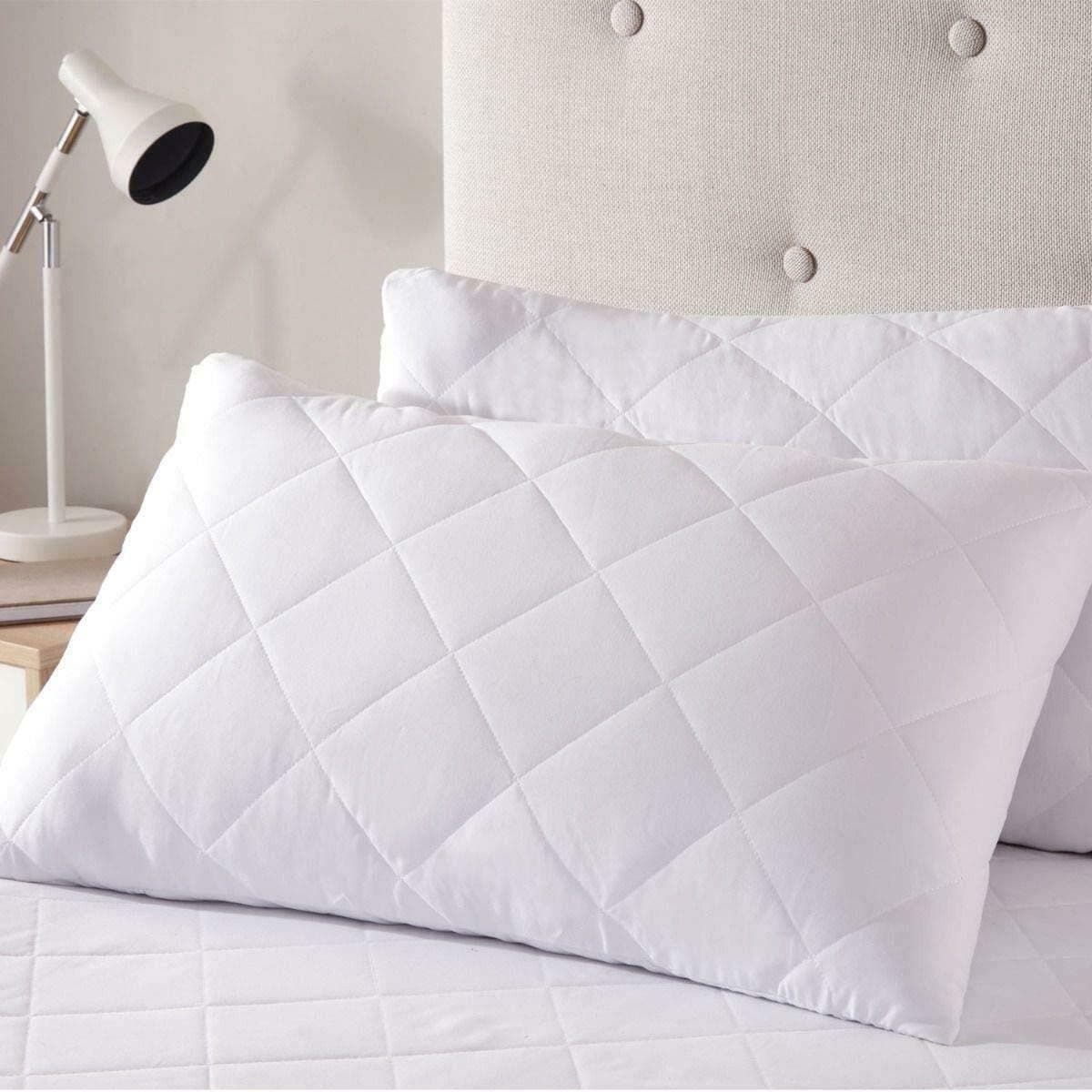 Luxury 2 Pack Zippered Enclosure Quilted White Pillow Cases Protector Bed Pillows Cover Ultra Soft Pillowcase / Breathable / Anti Allergic / Non Noisy / (Pack of 2)