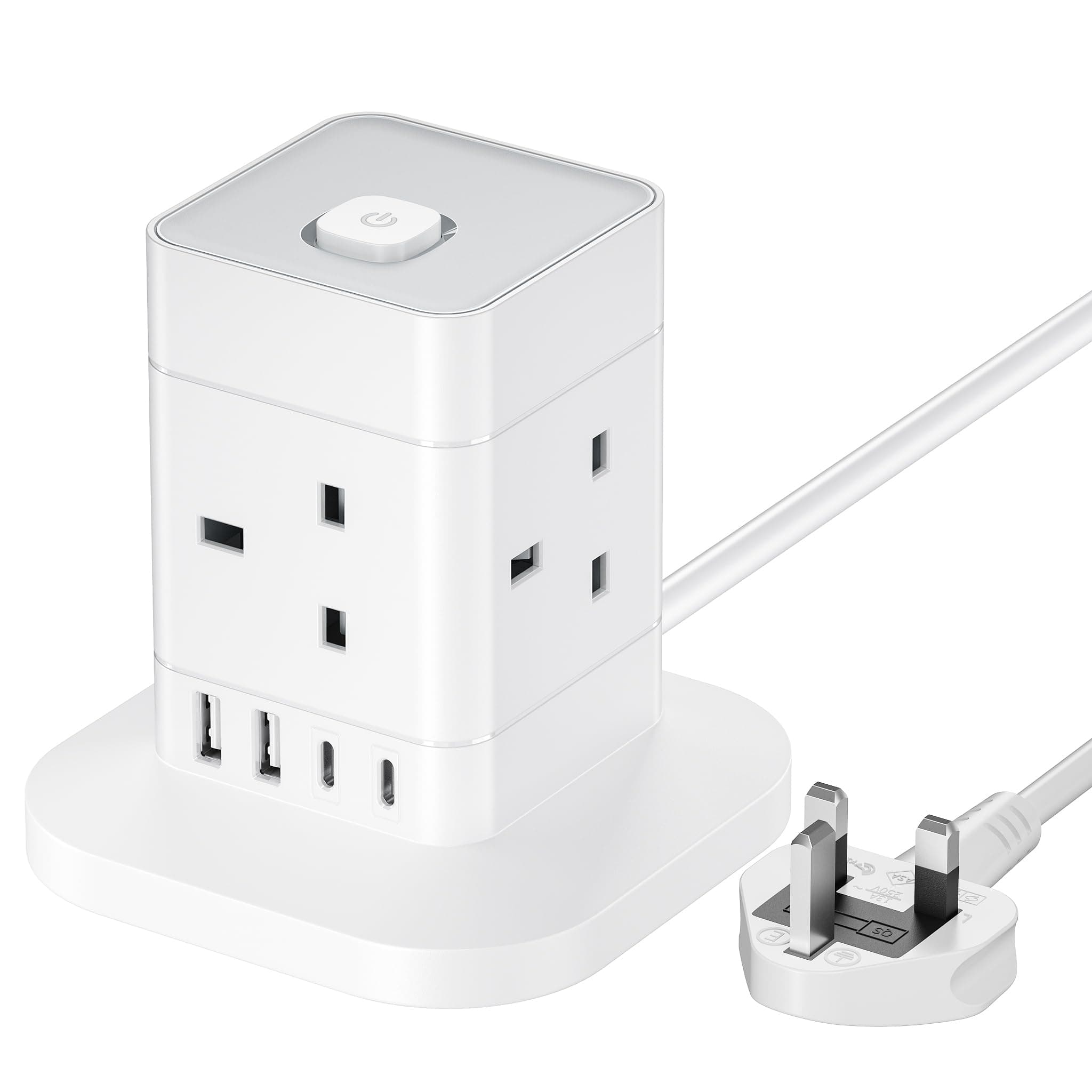 – Cube Extension Lead with USB Slots, Hotimy 4 Way Multi Plug Extension Socket with 2 USB C and 2 USB A, 13A 3250W Power Strip with Switch 1.5M Extension Cords for Desk Home Office Travel