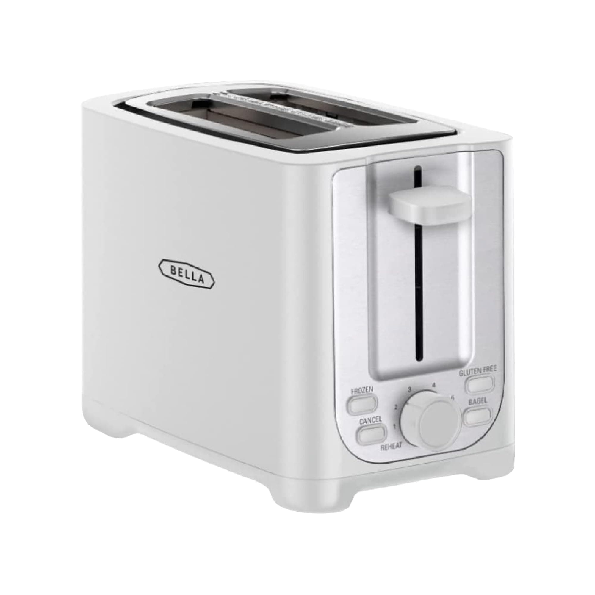 bella 2 Slice Toaster with Auto Shut Off - Extra Wide Slots & Removable Crumb Tray and Cancel, Defrost & Reheat Function - Toast Bread, Bagel & Waffle, White
