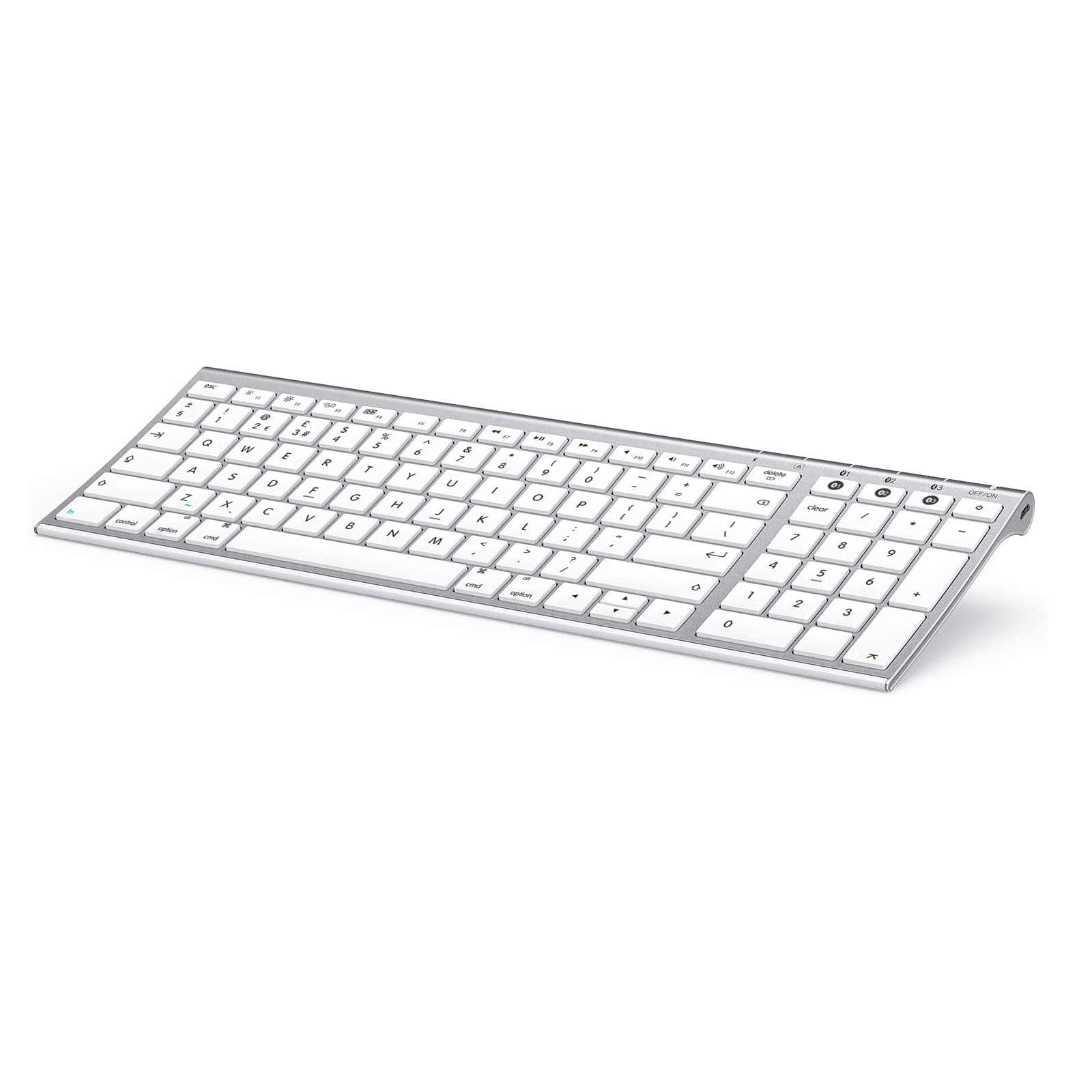 ASHU Bluetooth Keyboard for Mac, Multi-Device Ultra Slim Wireless Rechargeable Keyboard QWERTY UK Layout for Macbook iMac OS iPad iOS, White and Silver