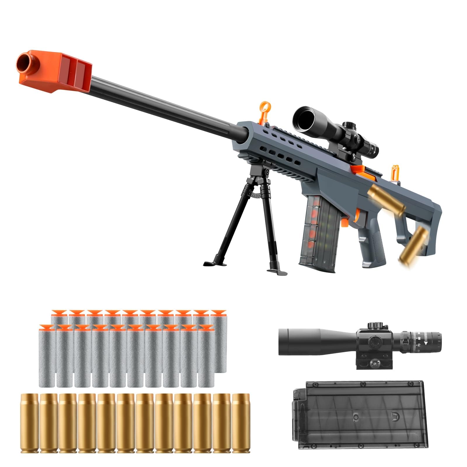 Bsyzyani Soft Bullet Toy Gun Dart Foam Pellet Blasters Shell ejecting Shotgun Cool Stuff Gifts for boy Age 8+ 9 10 11 12 Year Old Kid Shooting Game with Scope Sniper Rifle (Grey)