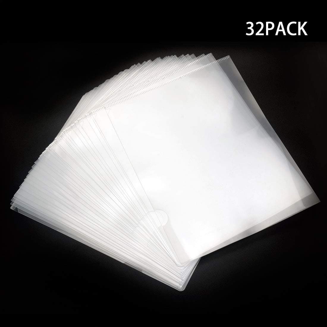 GORLENKE32 Pack Clear Document Folder, L Type Transparent Plastic File Organizer with Pocket for Office Paper, US A4 Size