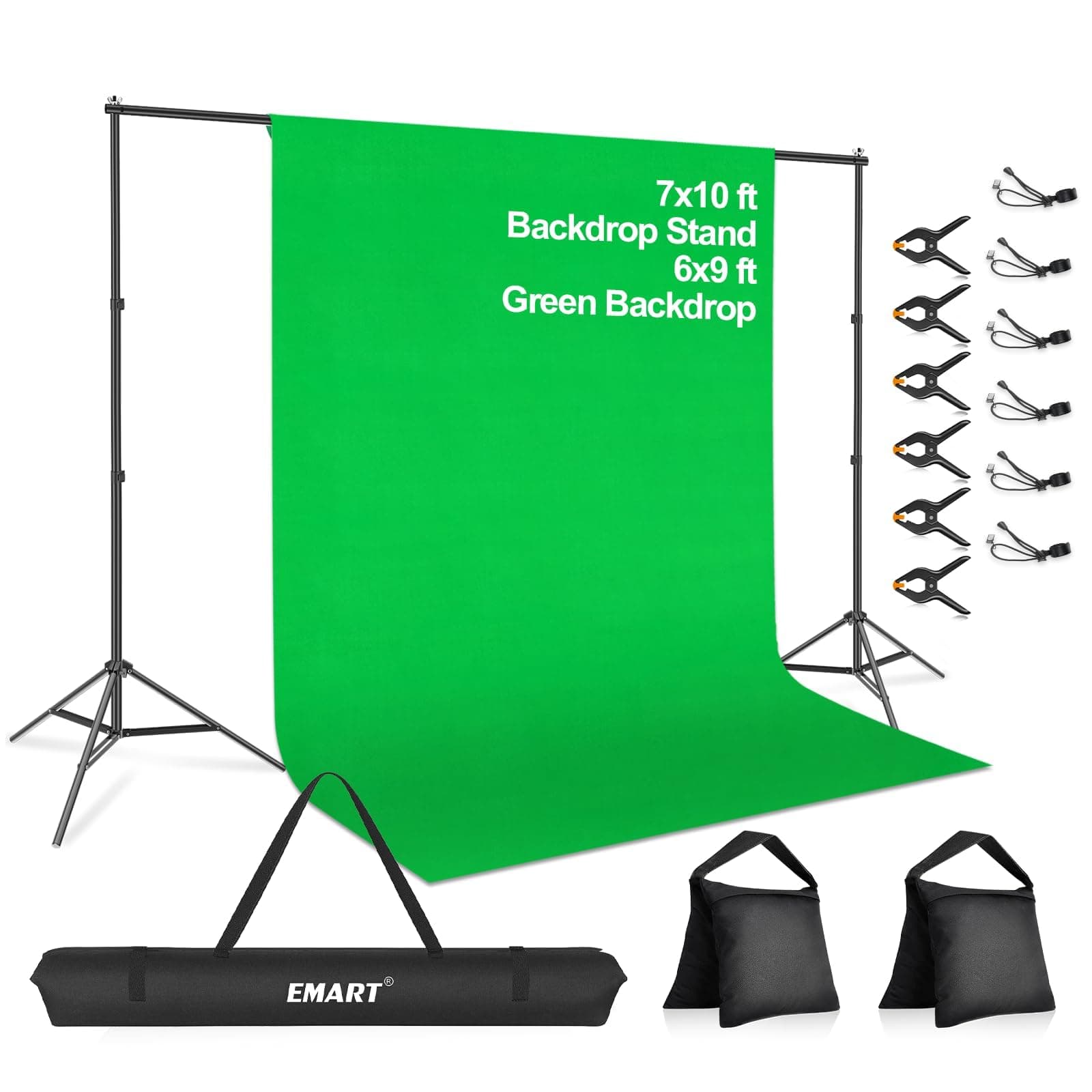 EMART Green Screen Background with Stand, Adjustable 7x10ft Backdrop Frame with 6x9ft Greenscreen, Photography Support System Kit for Photo Video Studio, Portrait, Photoshoot, Parties, Wedding