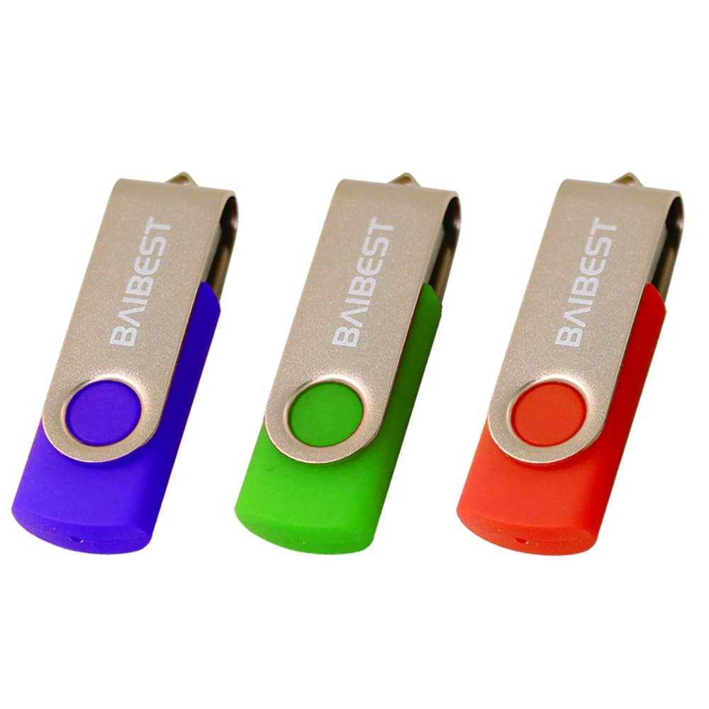 BaiBest 3PCS 16GB U-Disk USB 2.0 Flash Drive Memory Stick Fold Storage Thumb Stick Pen Swivel Design(Orange Green Purple)