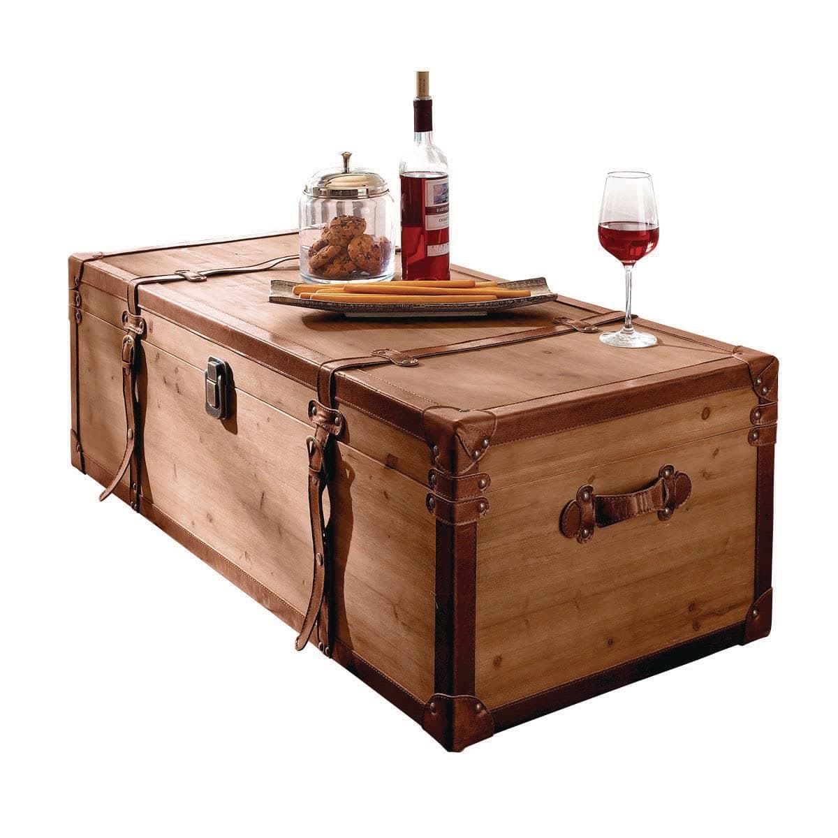 Pureday miaVILLA Coffee Table Side Table Trunk Chest Box with Storage Wood Brown