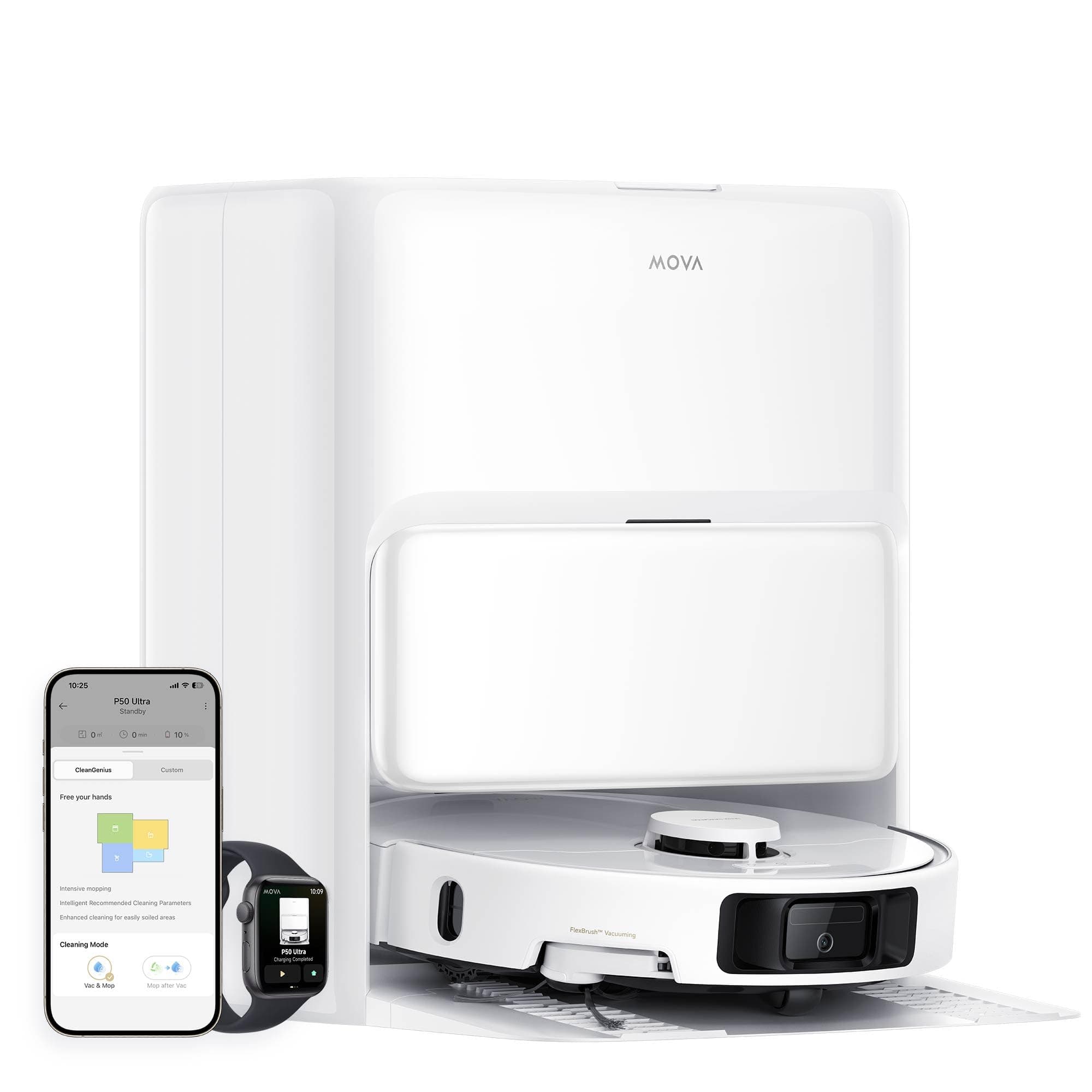 Mova P50 Ultra Robotic Vacuum Cleaner - Fully Automatic, Extendable Mop and Side Brush, 19,000Pa Suction, 75℃ Hot Water Mop with Automatic Cleaning and Drying, Automatic Dust Collection