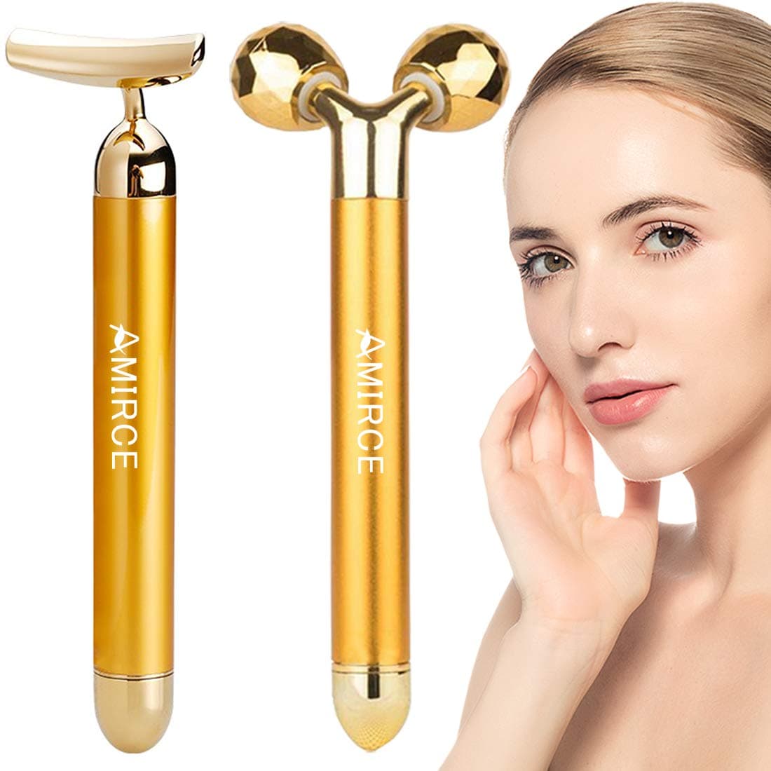 Amirce2-in-1 Electric Ice Roller, Ice Roller for Face Eyes, Electric Massage Ice Roller for Puffiness Relief (Gold)