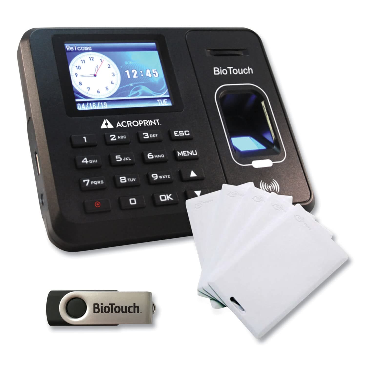 - Acroprint Biotouch Time Clock and Badges Bundle, 10,000 Employees, Black