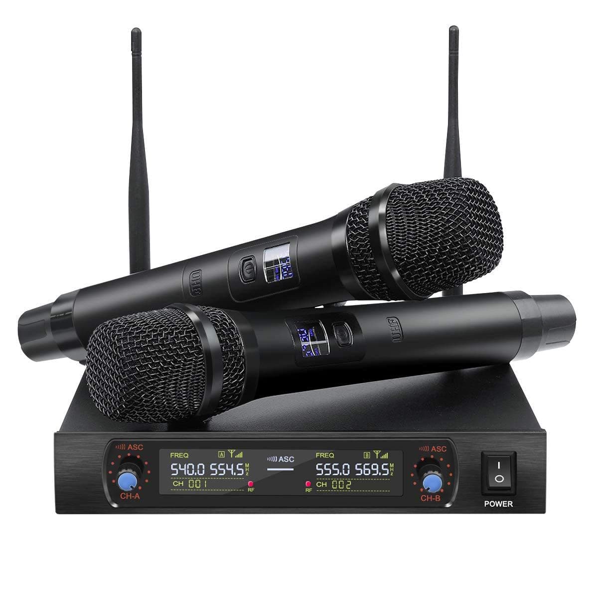Wireless Microphone，Metal Professional Dual Channel Handheld Dynamic Mic System, for Karaoke, Party, Church, DJ, Wedding, Meeting, Home KTV Set, Outdoor Events