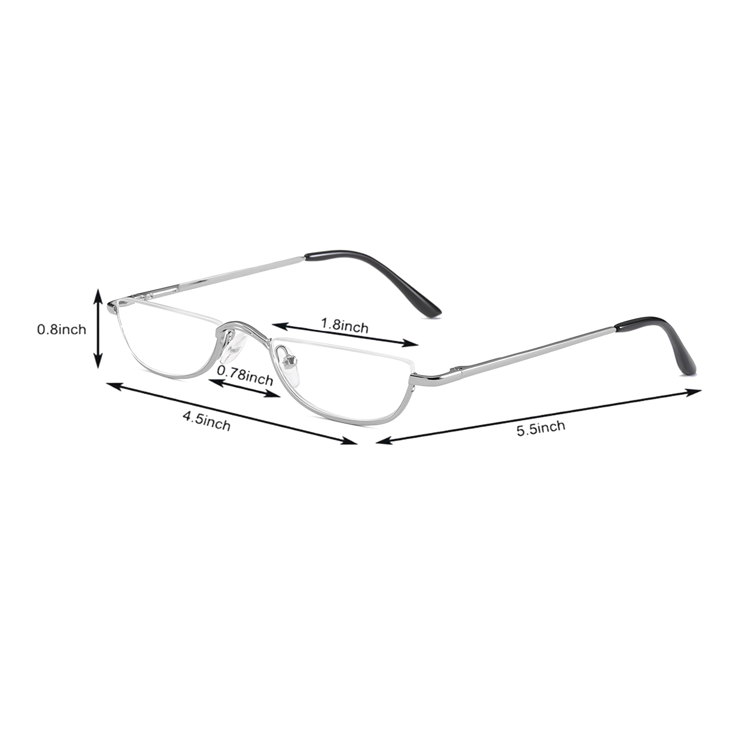 Half Frame Reading Glasses - Half Moon Readers with Spring Hinge for Women Men