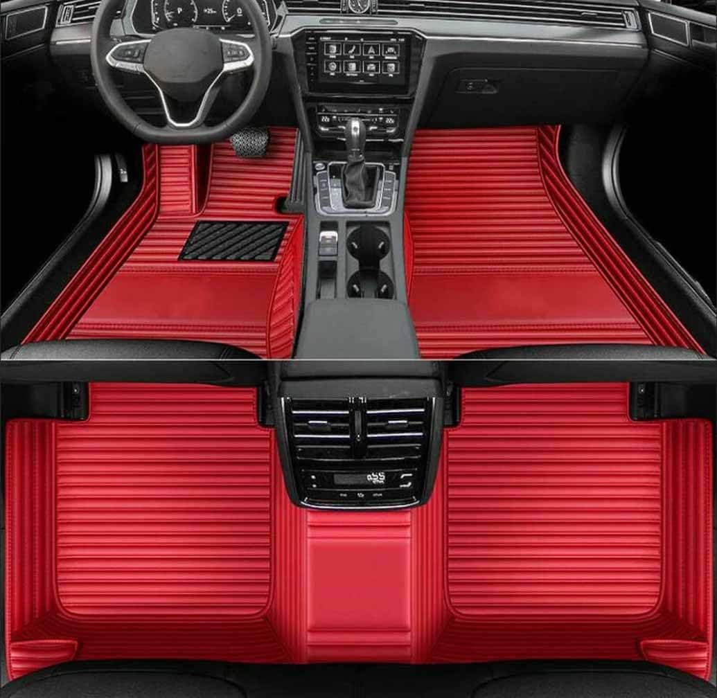 Custom Personalized Floor Mats ，Luxury Full Coverage All Weather Car Floor Mats，Anti-Slip Leather Car Mat Set ，Custom Floor Mat， for 99% of Cars, Trucks & SUV. (Streak Pure red)