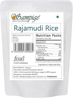 Sampige Rajamudi Authentic Rice -(900 Gram) Long Grain 100% Natural. Naturally Low GI, High in Fibre. Helps Control Diabetes (900g)