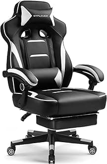 Gaming Chair with Footrest, Big and Tall Game Chair 350lb Racing Style Computer Chair, Ergonomic Executive Office Chair High Back with Lumbar Support and Recliner, White