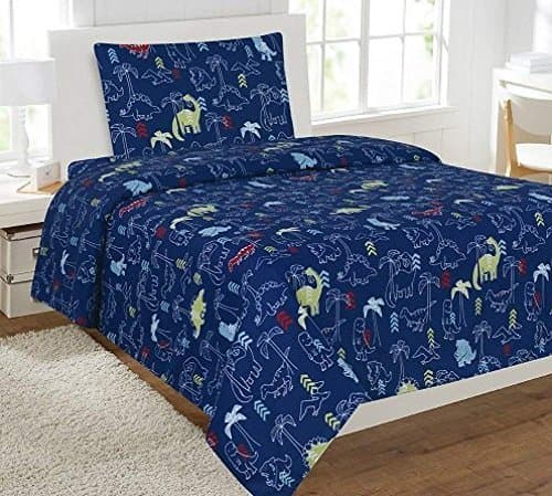 Linen Plus Full Size 4pc Sheet Set for Boys Dinosaur Navy Blue Green New