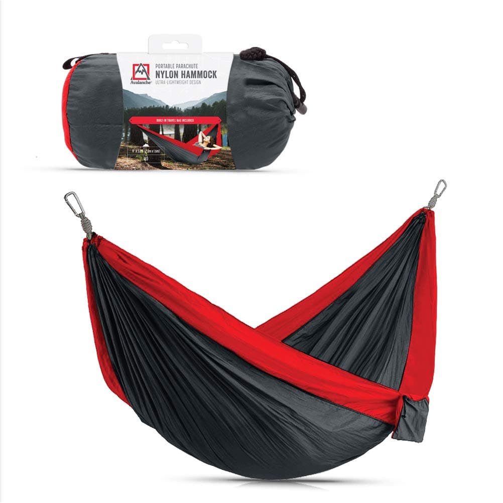 Avalanche Hammock for Camping, Outdoor Sleeping - Includes Tree Straps, Carry Bag (Double Hammock, Grey/Red)