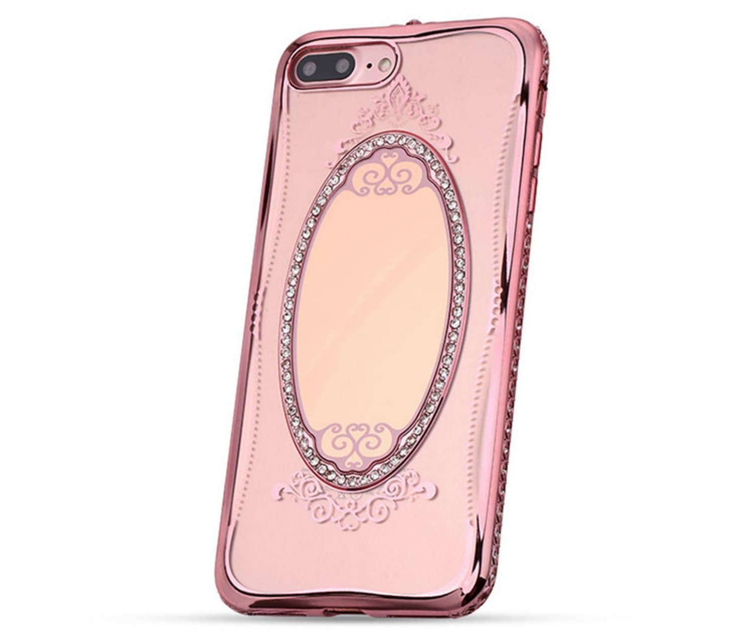 iPhone 7Plus 5.5inches Mobile case back cover as a Comestic Makeup Mirror Handmade Embedded Glitter Crystal Diamond Crystal Cover for Iphone 7Plus 5.5inches (Pink)