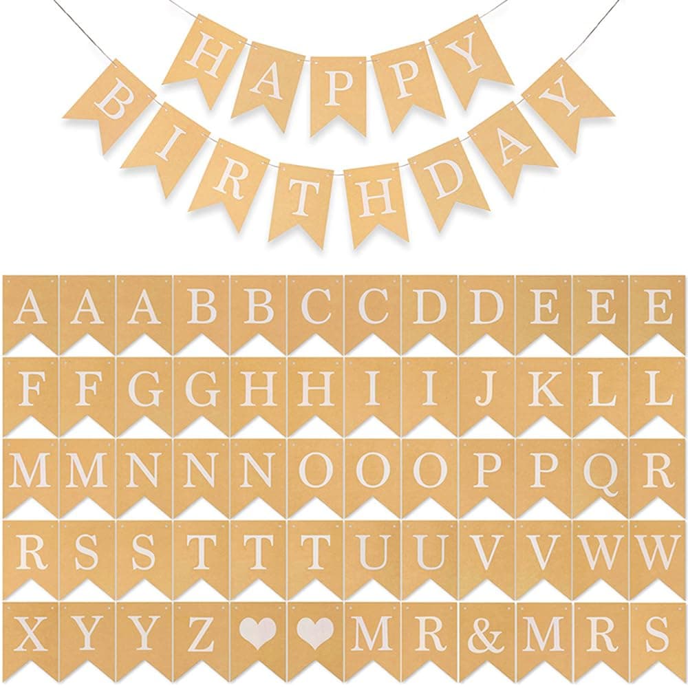60PCS Customized and Reusable Personalized Banners,Mr and Mrs Sign,Party Decoration,Birthday Banner,Engagement Party Decoration,Umrah Mubarak Banner,Kraft Paper Letter Symbol