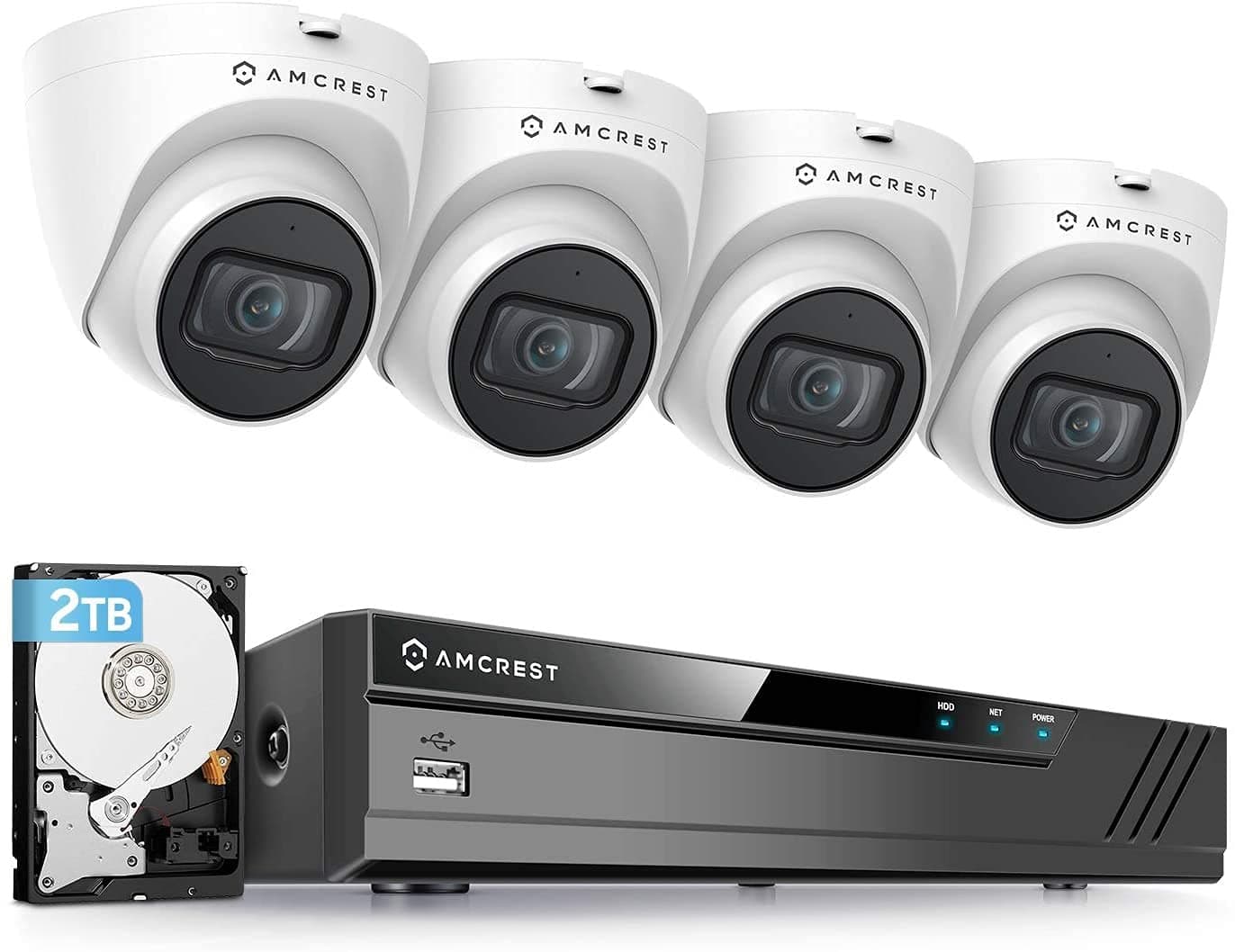 5MP POE Security Camera System Outdoor, 8CH POE NVR, 4pcs 5MP Turret POE Cameras, IP67 Metal Turret POE IP Cameras, Built in Mic, Pre-Installed 2TB Hard Drive, NV4108E-IP5M-T1179EW4-2TB