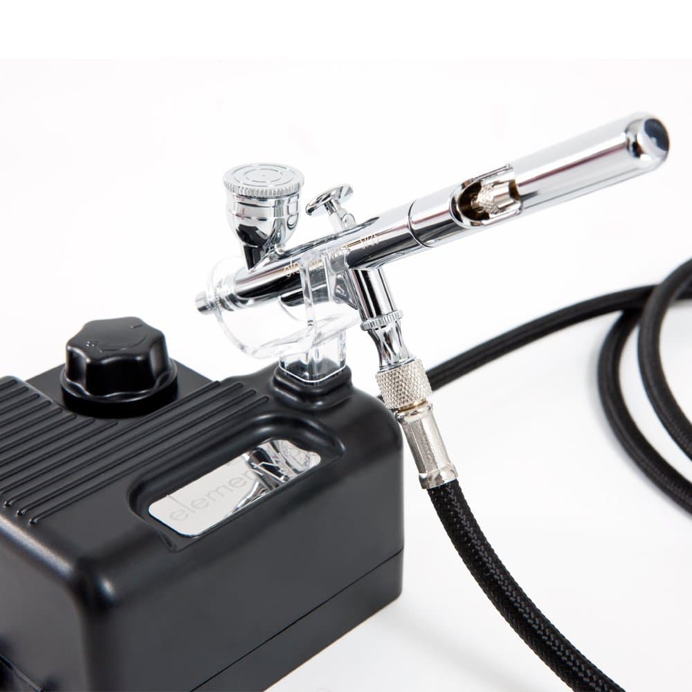 Airbrush Air Compressor from elementwo - AC/DC Power w/SP-35 Airbrush and Braided Hose