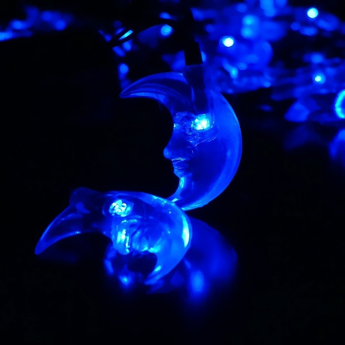 Eplze LED Solar Light Water-Resistant 5m 16.4ft 20LEDs Crescent Moon Fairy Lights for Garden, Yard, Wedding, Christmas, Birthday Party, Festivals (Blue)