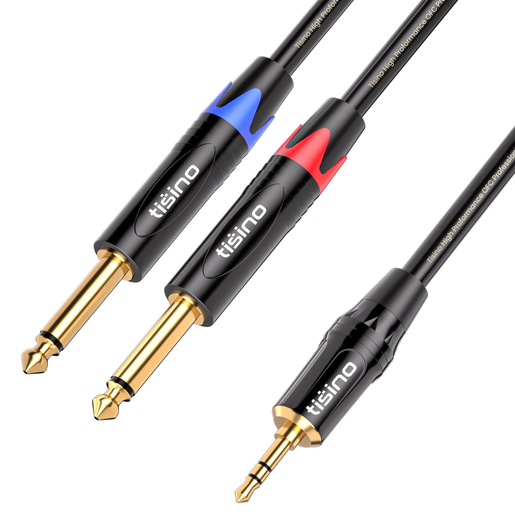 3.5mm to 6.35mm Stereo Cable, Mini Jack TRS Stereo to Dual 6.35mm TS Mono Y-Splitter Audio Cable Aux to Jack Breakout Cord Lead - 1m