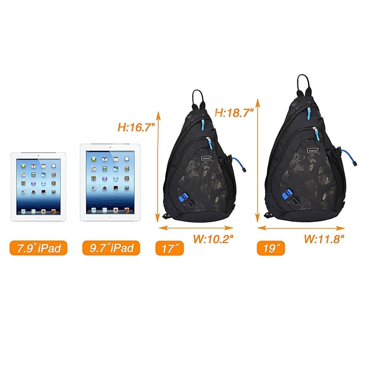 Mixi Sling Single Strap Shoulder Crossbody Backpack, 17-Inch (42.5x26x12)cm , Black n' Blue