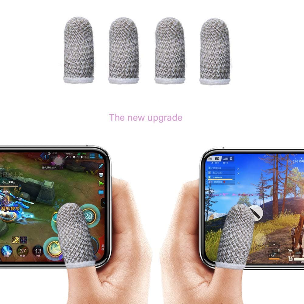 Finger Sleeve, Breathable Mobile Game Controller Finger Sleeve Touch Screen Finger Cot with Conducting Wire Fiber for PUBG Mobile, Rules of Survival, for Android iOS Tablet (4 Pack)